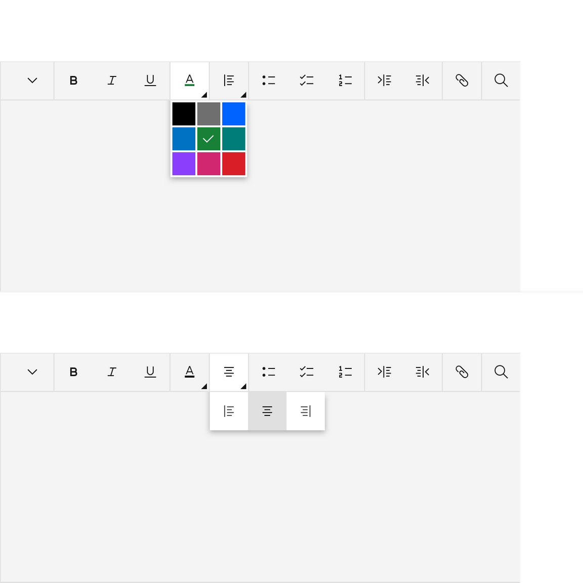 Text toolbar menus.